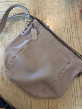 Coach Leather Shoulder Hobo in Light Taupe